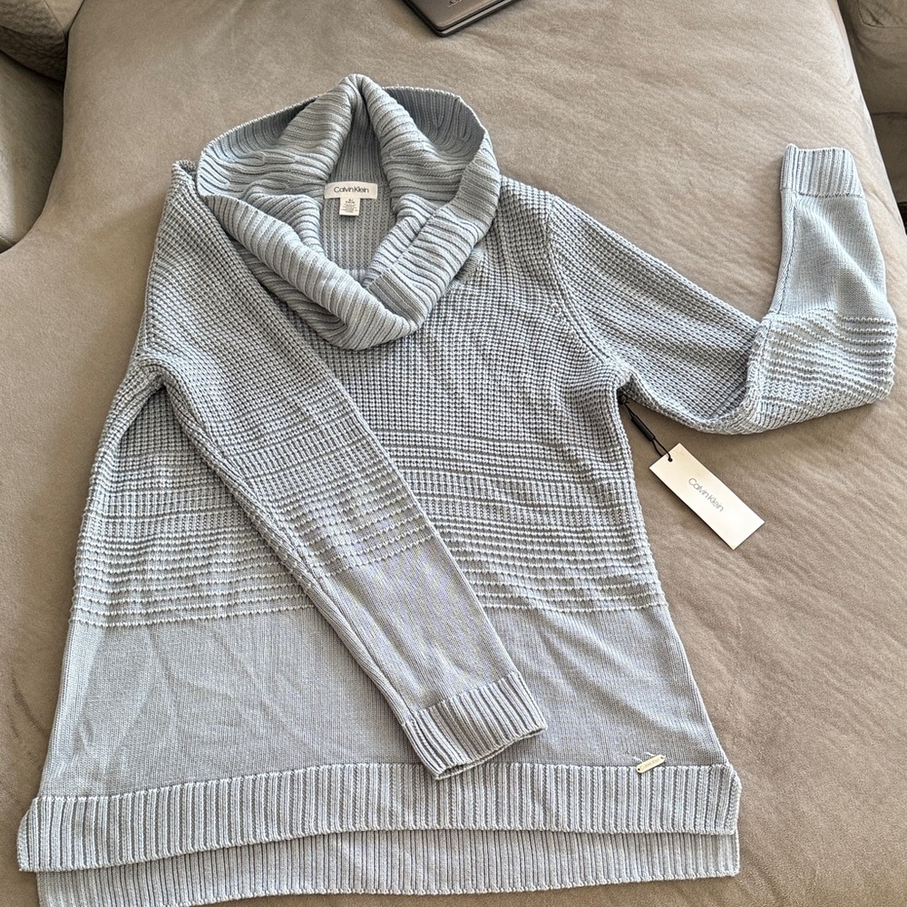 Calvin Klein Light Blue / Grey Cowl Neck Sweater